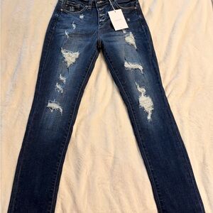 KanCan Dark Blue Distressed High Rise Jeans